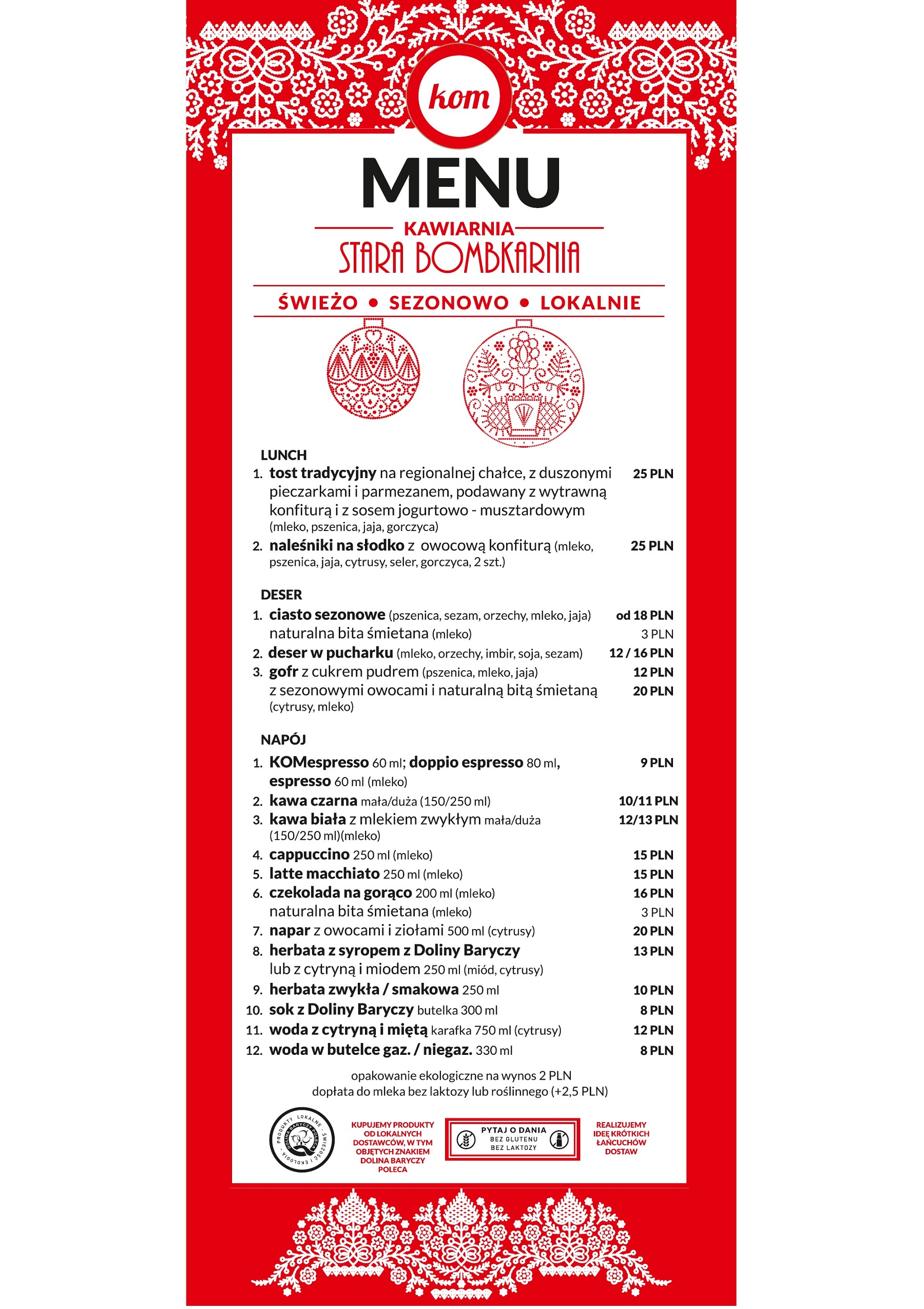 Kawiarnia Menu